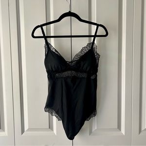 Abercrombie & Fitch Satin Lace Bodysuit (NWT) — Large, Black